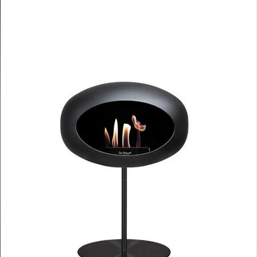 Front view of Dome Black Ground Steel Low Fireplace by Le Feu