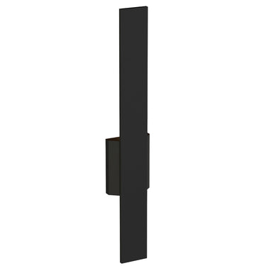 Close-up of the Black Blade 24" wall sconce, showing the sleek aluminum construction and modern design. 