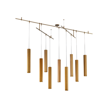 Modern Art Deco chandelier with aged brass finish and LED lighting