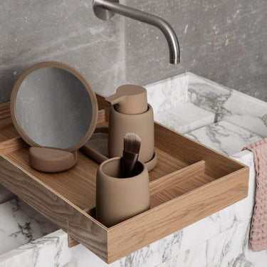 SONO soap dispenser in a styled bathroom (1) | SONO by Nina Thöming for blomus