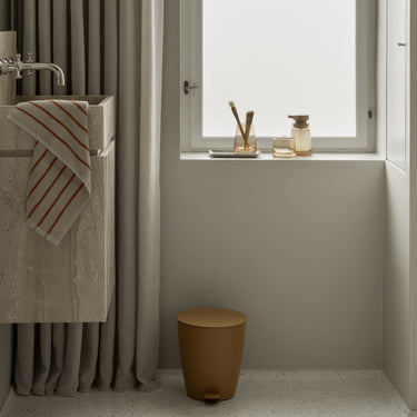 AVA pedal bin in a styled bathroom (1) | AVA by Nadine Kümmel for blomus
