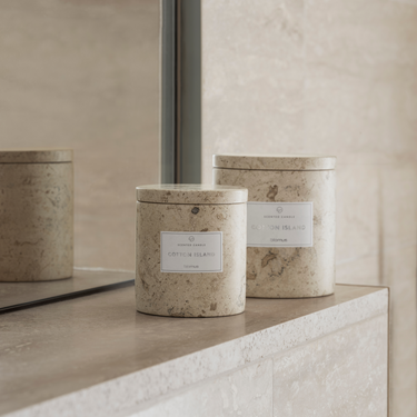 FRABLI stone candle in a styled room (5) | FRABLI by studio blomus