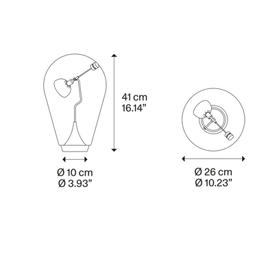Technical dimensions drawing of the Lodes Blow table lamp