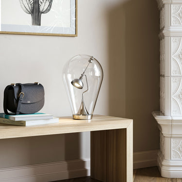 Blow Table Lamp by Lodes with blown glass diffuser and adjustable directional LED for desks, bedside tables, and study areas