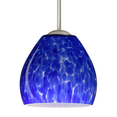 Besa Bolla pendant light with Blue Cloud handcrafted glass shade and contemporary metal finish