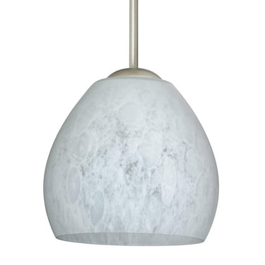 Besa Bolla pendant light with Carrera handcrafted glass shade and satin nickel hardware