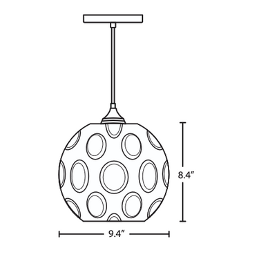 Technical line drawing of the Besa Bombay outdoor pendant with fixture dimensions