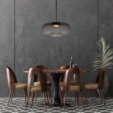 ET2 Bombona glass cylinder pendant in Black with smoke glass, lifestyle view