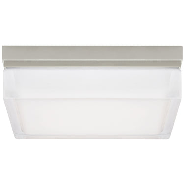 Boxie Flush Mount Light, Satin Nickel Finish, in a Modern Kitchen Setting