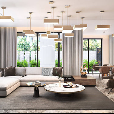 Viso Briggs champagne ceiling light installed in an interior, view 2