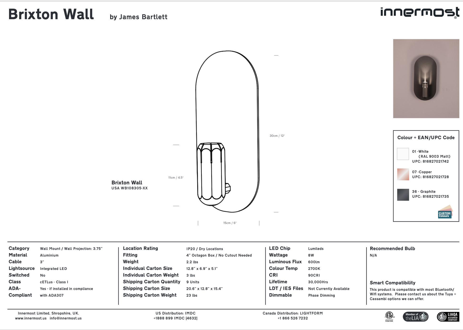 Innermost Brixton Wall Light  | Graphite Wall Lamp