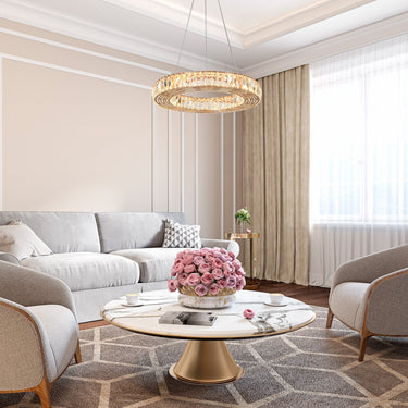 Gold 22 Inch Crystal Chandelier - Modern Drum, Brusmogan Look | Living Room Luxurious Chandelier