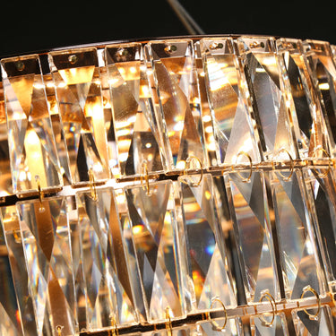 Brusmogan Crystal Chandelier, 6-Light: Glam Gold Cylinder LED Pendant Lamp for Dining 