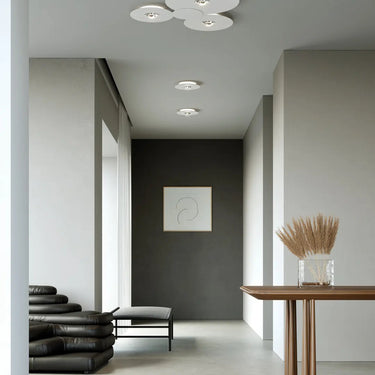 Modern Italian Bugia Single LED ceiling light in matte white low-profile flush mount design