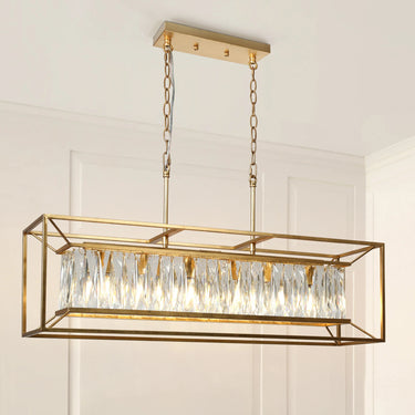 37" Rectangular Crystal Chandelier - Brass Finish 