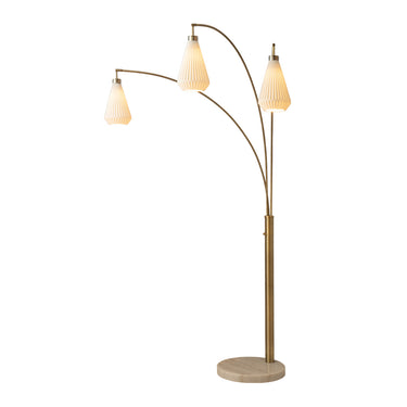 Nova of California Concord Bone Porcelain Shade 3 Light Arc Floor Lamp 85 Weathered Brass Walnut