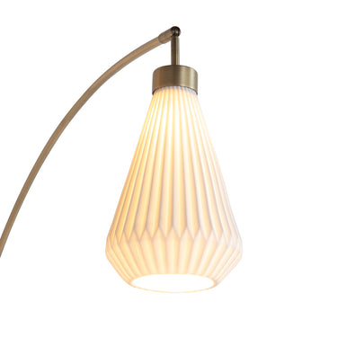 Nova of California Concord Bone Porcelain Shade 3 Light Arc Floor Lamp 85 Weathered Brass Walnut