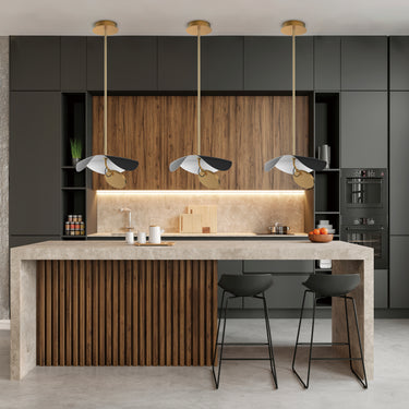 ET2 Carmen disc shade pendant in Black / Gold, lifestyle view 1