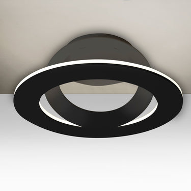 Cue circular LED semi-flush in black, straight-on | Besa Lighting