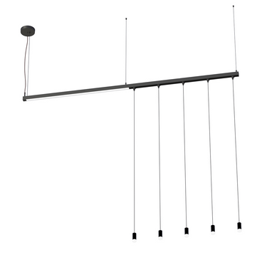 Contemporary 5-light cluster pendant with adjustable aircraft cable and warm LED output