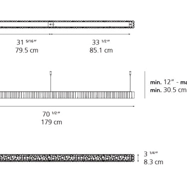 Calipso 180 linear LED suspension light dimensions and measurement diagram