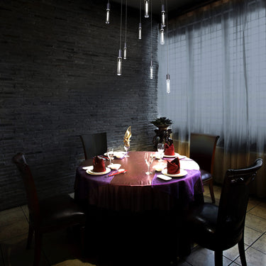 LED Flame Candle Pendant – Contemporary Acrylic Hanging Light installed in a Dining Room