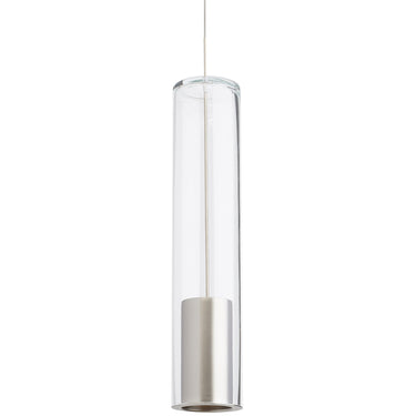 Visual Comfort Modern Captra pendant, satin nickel finish, hand-blown seeded glass detail