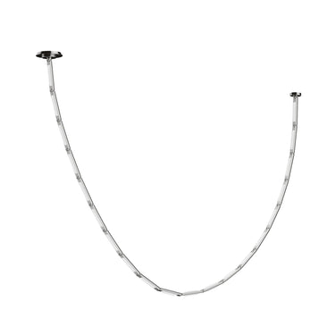 Visual Comfort Catena 103" chandelier, polished nickel finish, illuminating a modern living room with high ceilings