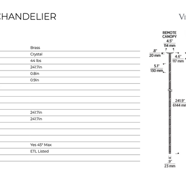 Elegant Chain-Link Design of Catena 241 Crystal Chandelier, Line Drawing