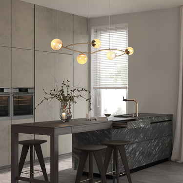 Cenlindes 44" Linear Kitchen Island Lighting - 5-Light LED Pendant in Brass Finish