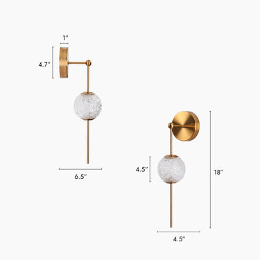 Cenlindes 1-Light Brass Globe Sconce - Dimmable Glam LED Wall Light

