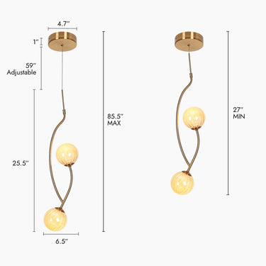 Cenlindes Dimmable LED Chandelier | 2-Light 6.5" Brass | Modern Globe Design (
