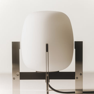 Stainless steel Cesta Metalica lamp with white opal glass globe