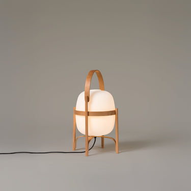 Cherry wood table lamp with white opal glass shade