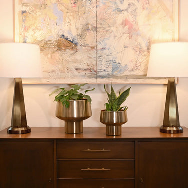 Chaplan Cordless Portable Lamp with brass detailing - Dining Are on Top of Buffet Table