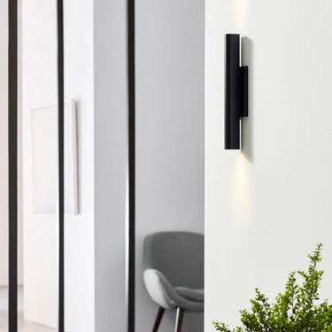 Visual Comfort Modern Chara 16 black exterior wall light, wet-rated industrial design.