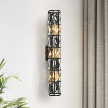 Modern Black and Brass Wall Sconce with Crystal Accents