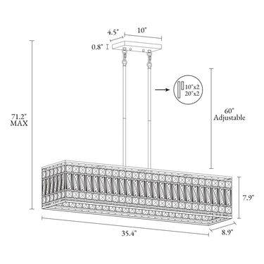 Crystal and Metal Island Light Fixture - Chispa 35-inch