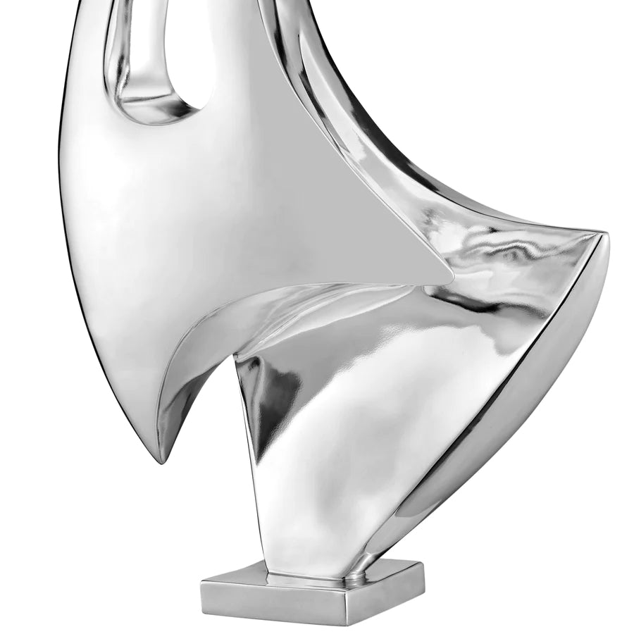 Contemporary Chrome Sail Floor Sculpture - 70" Tall with Black Stand by Finesse Decor