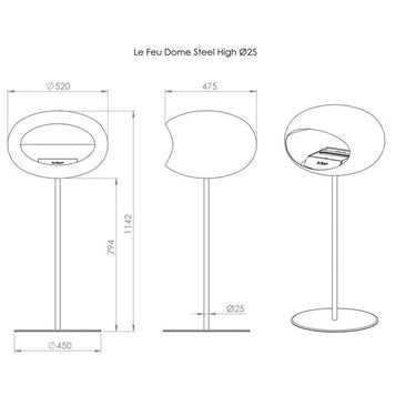 Le Feu Dome Chromed Rose Gold High Fireplace with ground steel base