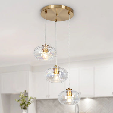 Chrysaorican 3-Globe Iridescent Glass Cluster Chandelier, Brass Finish, HA05096P3