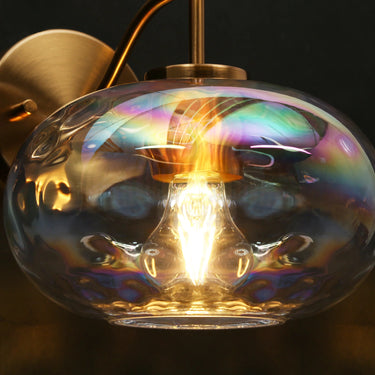 Modern Brass Sconce with Iridescent Glass Shade - Elegant Wall Lamp