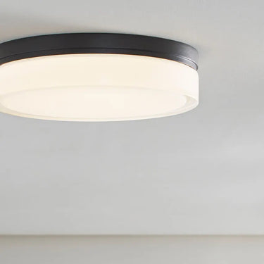 Sean Lavin Cirque large round flush mount, antique bronze finish, wet rated ceiling light for bathroom, 1033 lumens output