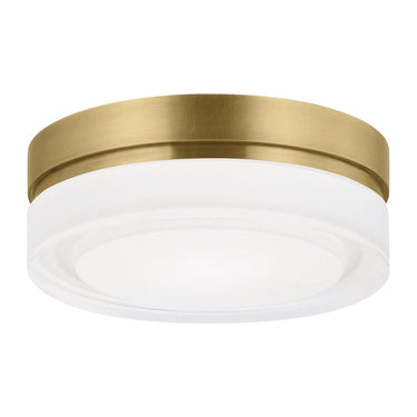 Natural Brass dimmable LED flush mount, round ceiling light for entryway, 3000K natural light