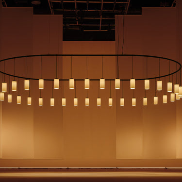 Cirio Oval architectural chandelier with porcelain shade options