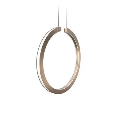 round LED pendant light for dining room or entryway in satin nickel