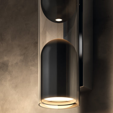Detail of the Penta Clash wall sconce, glass shell and metal core
