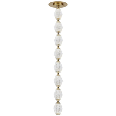 Brass accent crystal light fixture, Collier 24, sloped ceiling adaptable pendant