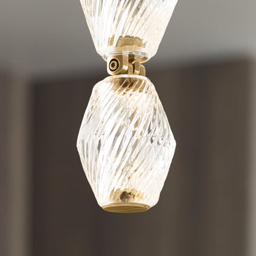 LED crystal pendant, Collier 36, natural brass patina, energy efficient modern chandelier