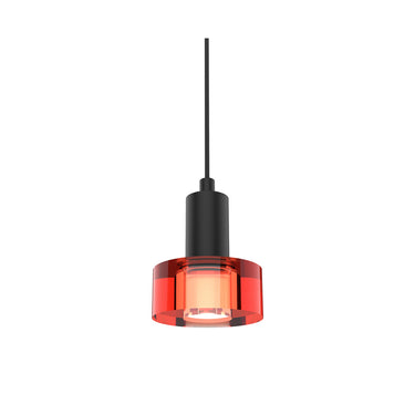 Damp-rated LED pendant in red resin for bathroom or covered patio